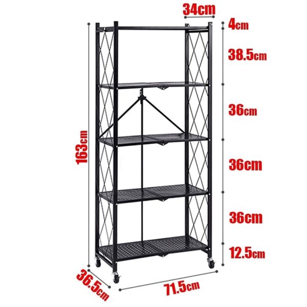 Τροχήλατη Ραφιέρα 5 Επιπέδων 163x71cm Μαύρο